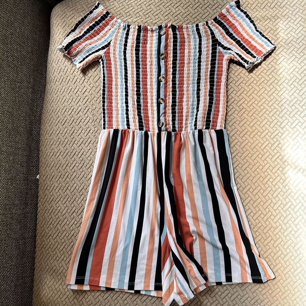 Medium J for Justify Striped Off-Shoulder Romper
